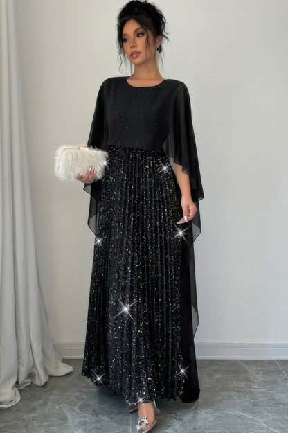 Solid Elegant Sequin Satin Knit Party Long Dress - Tigbul's Variety Fashion Shop