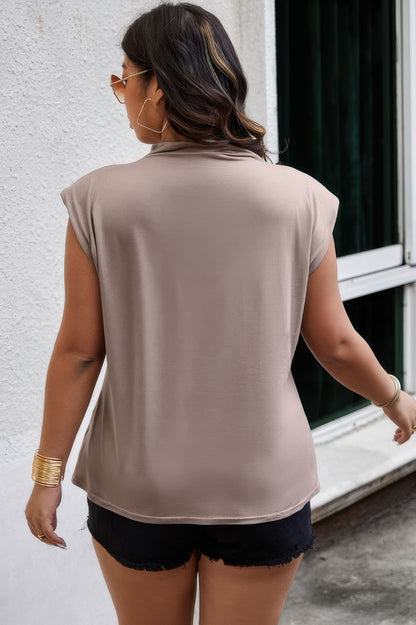 Plus Solid Pleated Sleeveless Elastic Fit Shirt - Tigbul's Variety Fashion Shop