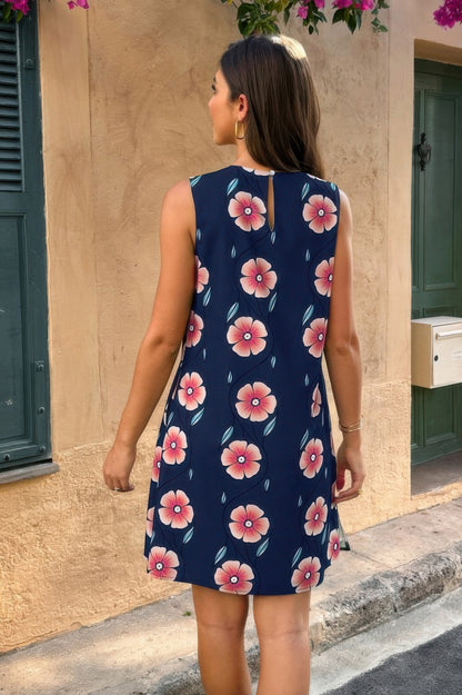 Round Neck Floral Print Sleeveless Loose Dress - Tigbul's Variety Fashion Shop