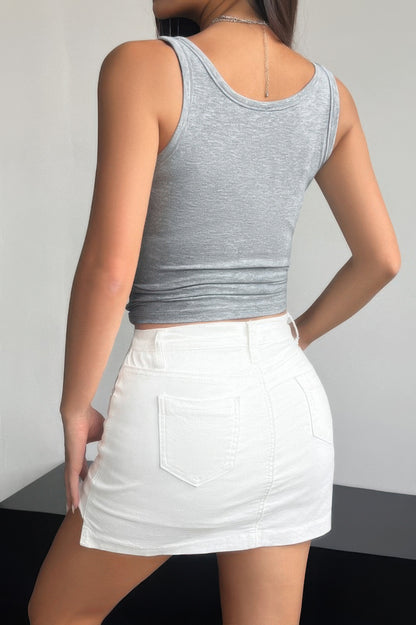Plain Quarter Button Square Neck Fit Tank - Tigbul's Variety Fashion Shop