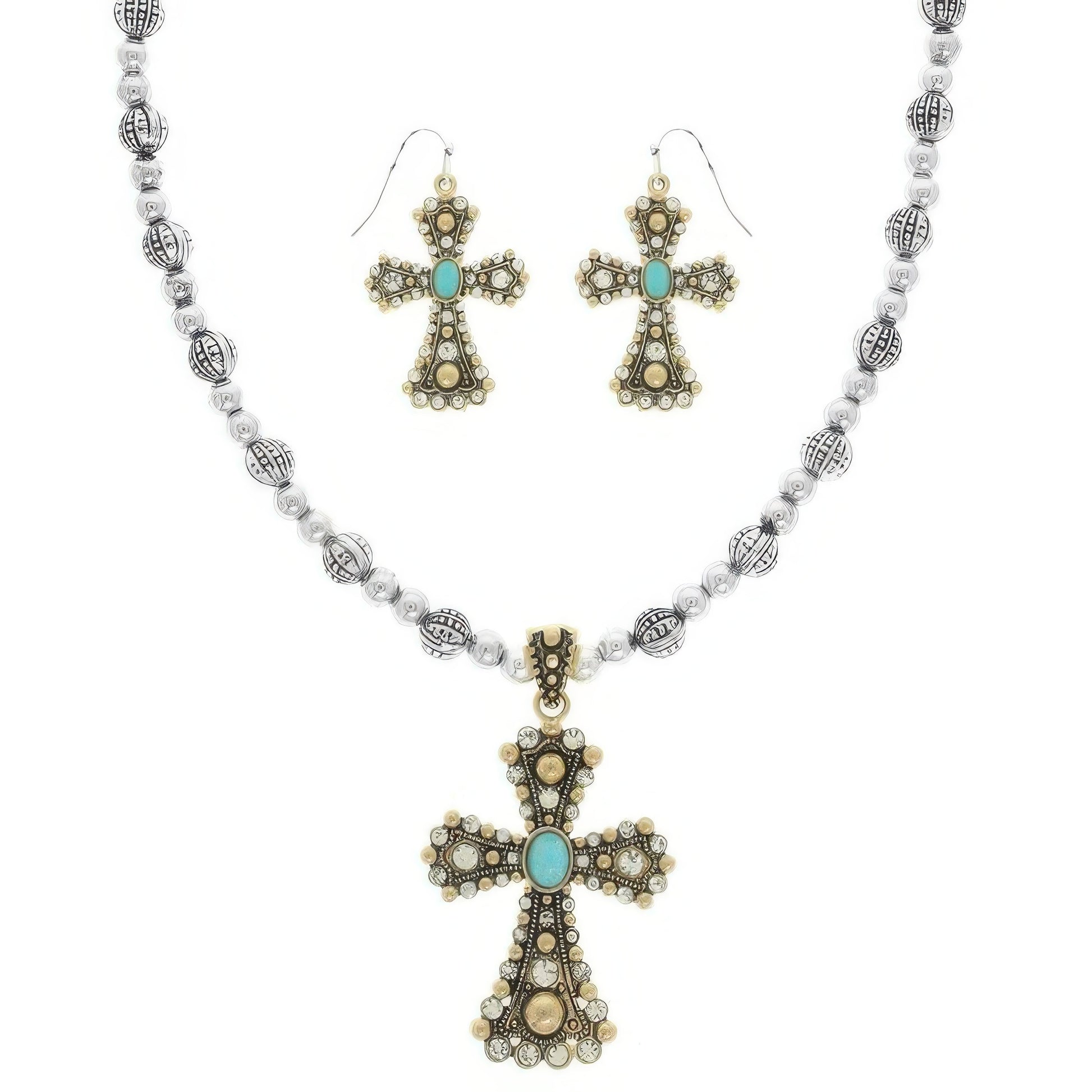 Western Turquoise Cross Necklace Set - Tigbul's Variety Fashion Shop