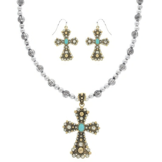 Western Turquoise Cross Necklace Set - Tigbul's Variety Fashion Shop