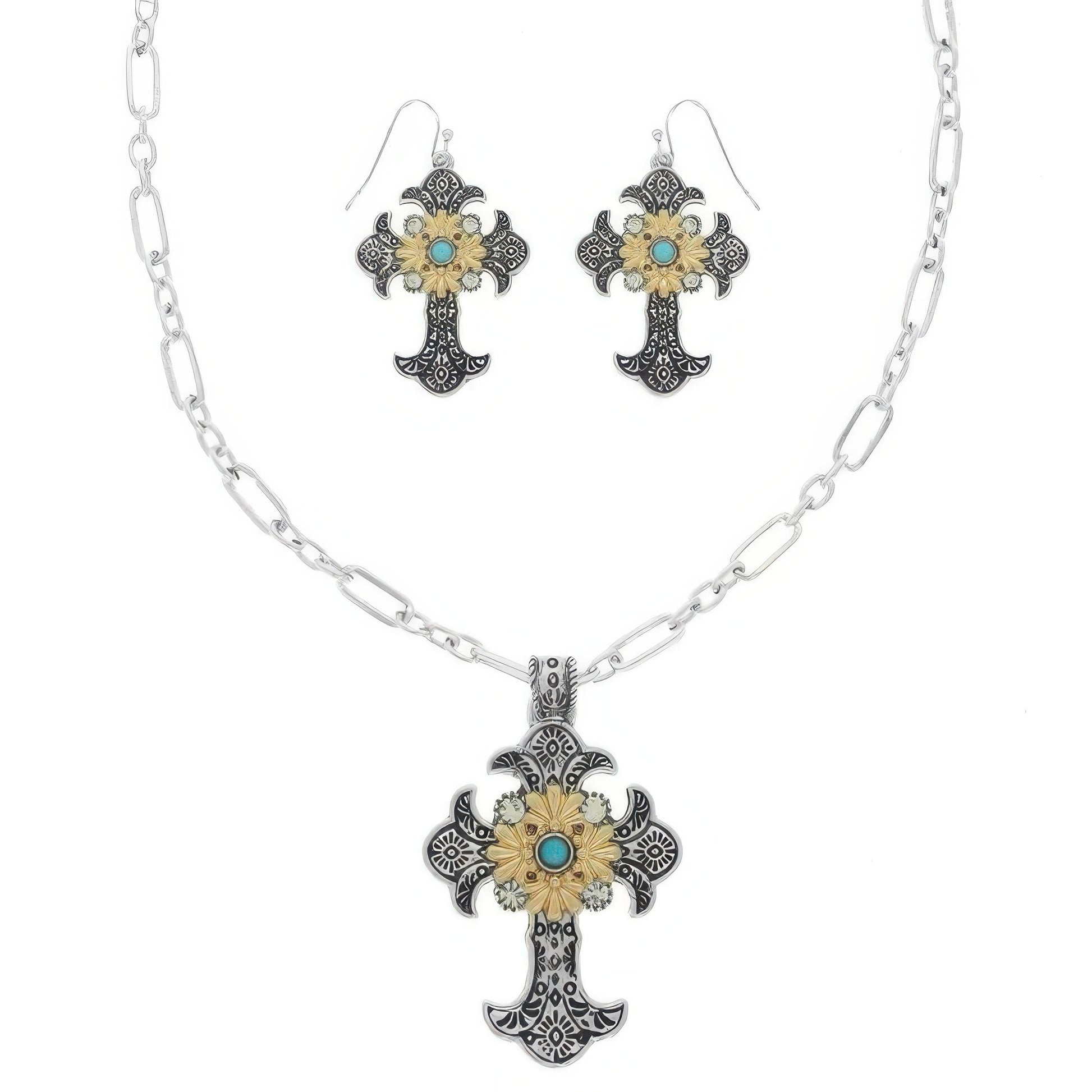 Western Turquoise Cross Necklace Set - Tigbul's Variety Fashion Shop