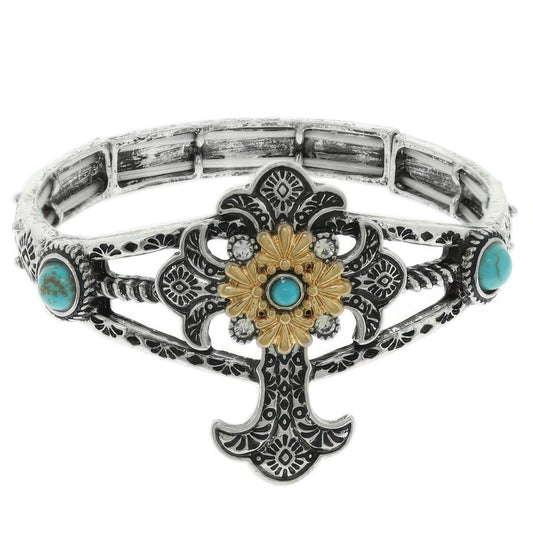 Western Turquoise And Crystal Cross Bracelet - Tigbul's Variety Fashion Shop