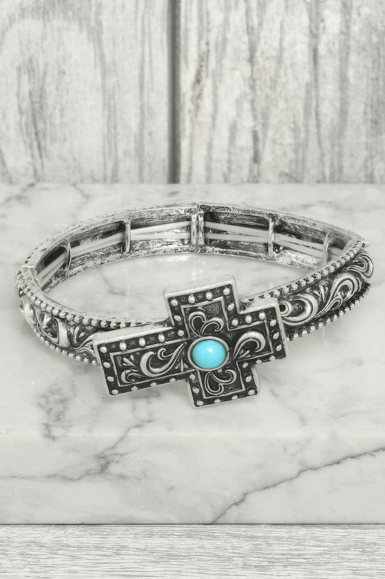 Western Turquoise Filigree Cross Bracelet - Tigbul's Variety Fashion Shop