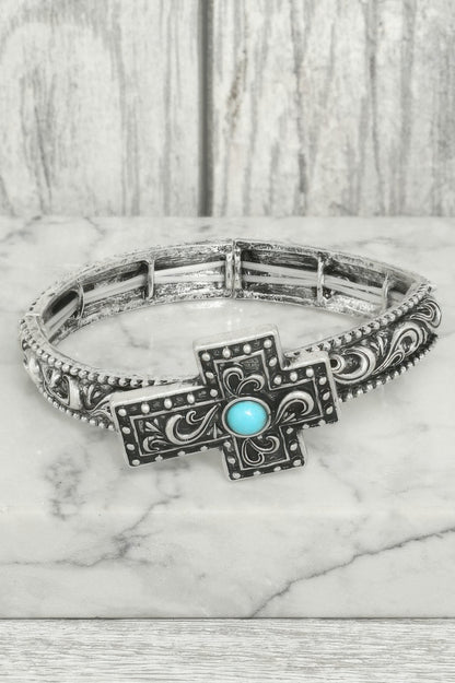 Western Turquoise Filigree Cross Bracelet - Tigbul's Variety Fashion Shop