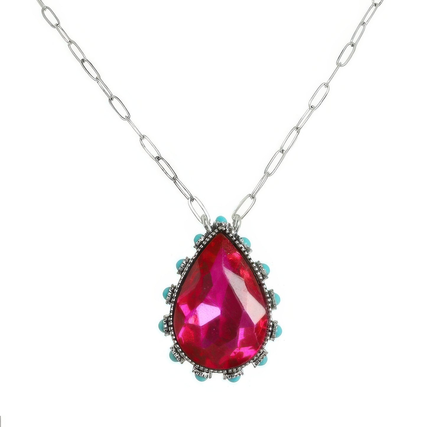 Western Teardrop Cut Gemstone Turquoise Necklace - Tigbul's Variety Fashion Shop
