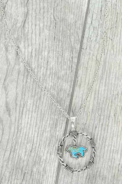 Western Running Horse Stone Barbed Wire Necklace - Tigbul's Variety Fashion Shop