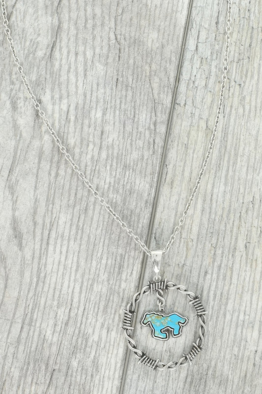 Western Running Horse Stone Barbed Wire Necklace - Tigbul's Variety Fashion Shop