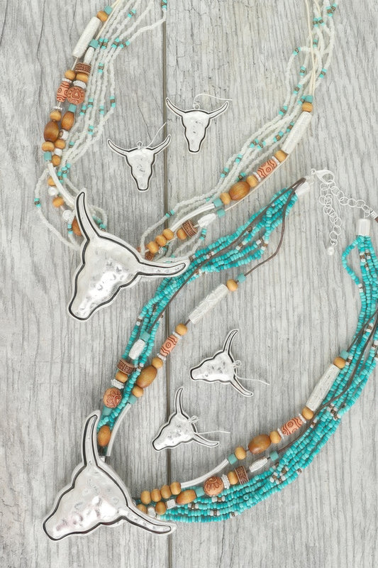 Western Longhorn Steer Bead Mix Necklace Set - Tigbul's Variety Fashion Shop