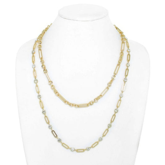 2-piece Rhinestone Chain Necklace Layered Set - Tigbul's Variety Fashion Shop