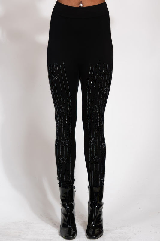 Star Design Crystal Studded High Waisted Leggings - Tigbul's Variety Fashion Shop