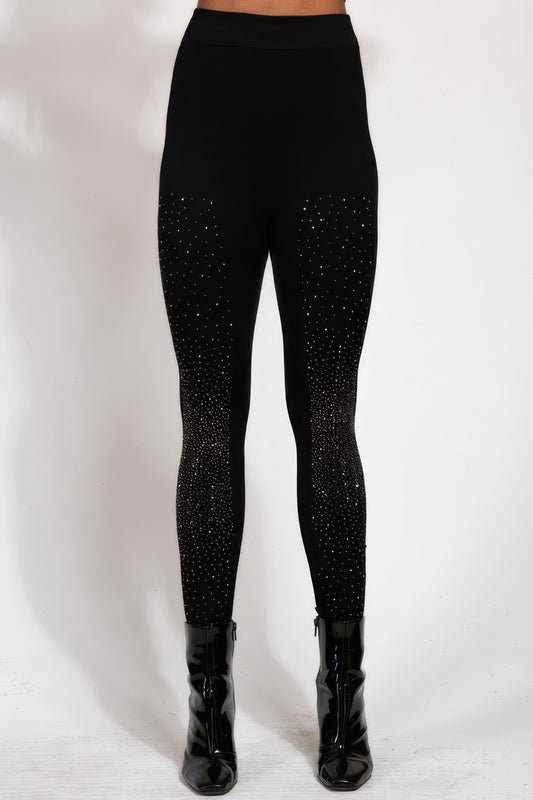 Crystal Studded High Waisted Black Leggings - Tigbul's Variety Fashion Shop