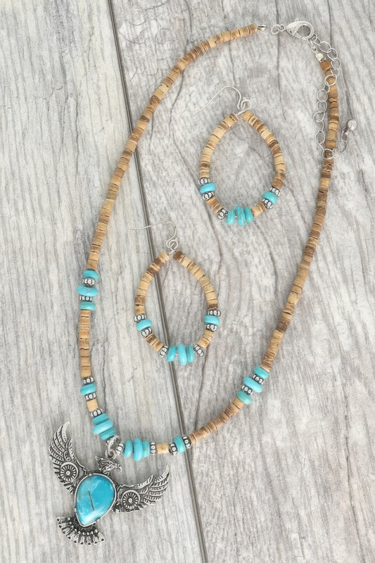 Western Wood Bead Mix Thunderbird Necklace Set - Tigbul's Variety Fashion Shop