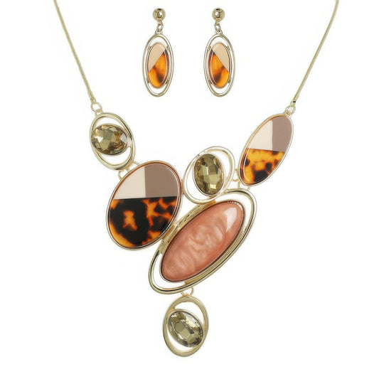 Natural Gem Oval Cluster Bib Necklace Set - Tigbul's Variety Fashion Shop