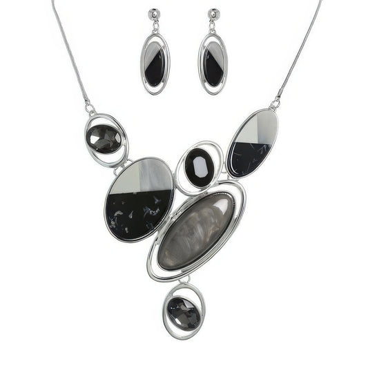 Natural Gem Oval Cluster Bib Necklace Set - Tigbul's Variety Fashion Shop