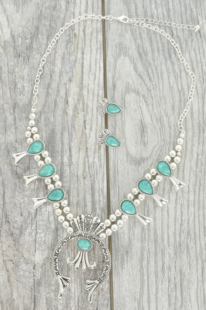 Western Epoxy Gemstone Squash Blossom Necklace Set - Tigbul's Variety Fashion Shop