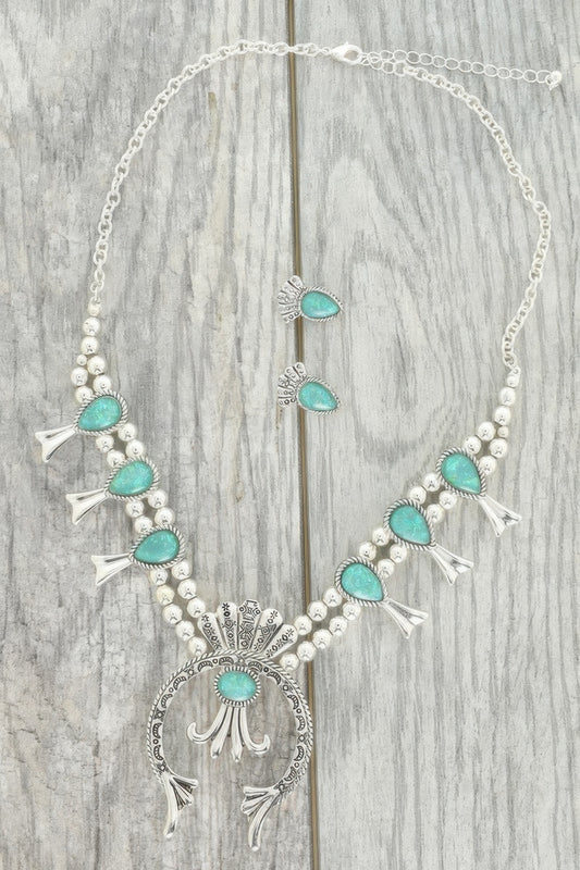 Western Epoxy Gemstone Squash Blossom Necklace Set - Tigbul's Variety Fashion Shop