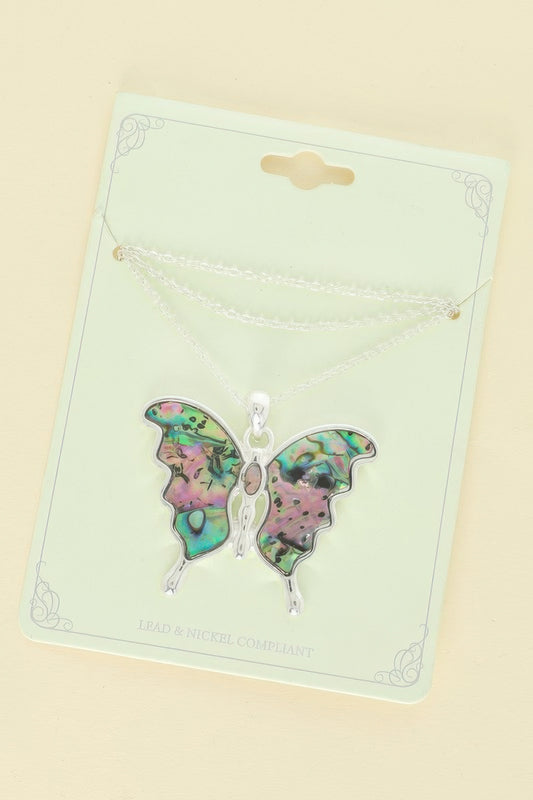 Whimsical Abalone Butterfly Pendant Necklace - Tigbul's Variety Fashion Shop