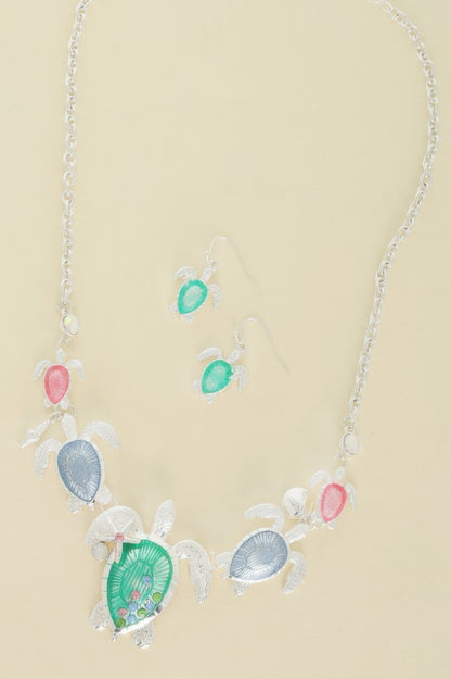 Sea Life Rhinestone Metal Bib Necklace Set - Tigbul's Variety Fashion Shop
