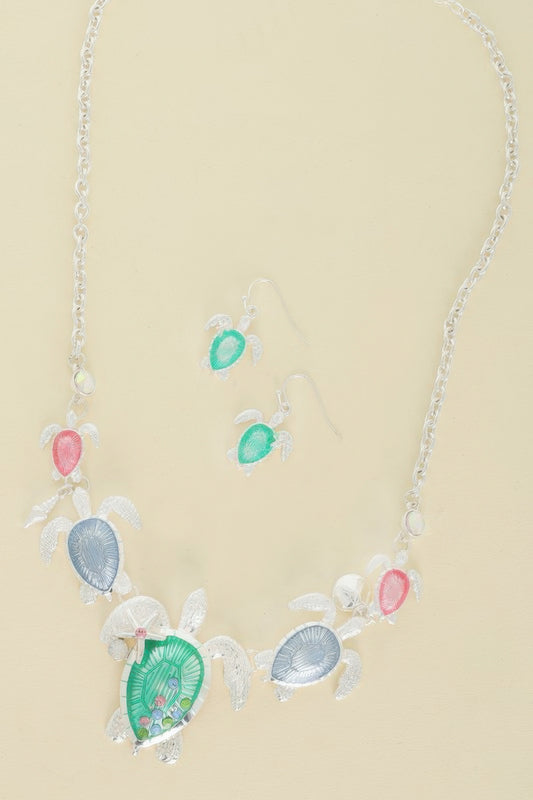 Sea Life Rhinestone Metal Bib Necklace Set - Tigbul's Variety Fashion Shop