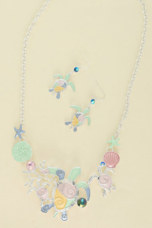 Sea Life Rhinestone Metal Bib Necklace Set - Tigbul's Variety Fashion Shop