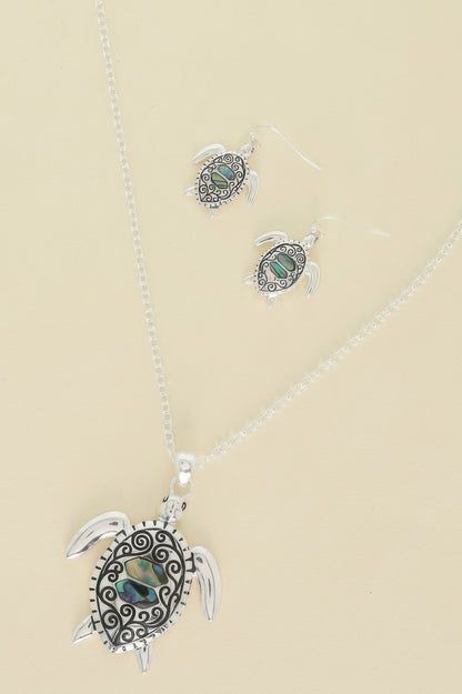 Sea Life Abalone Marine Turtle Necklace Set - Tigbul's Variety Fashion Shop