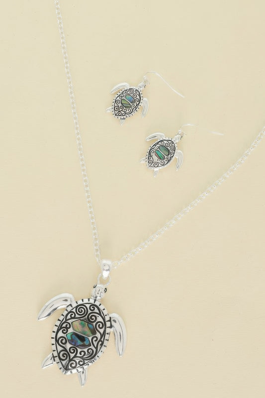 Sea Life Abalone Marine Turtle Necklace Set - Tigbul's Variety Fashion Shop