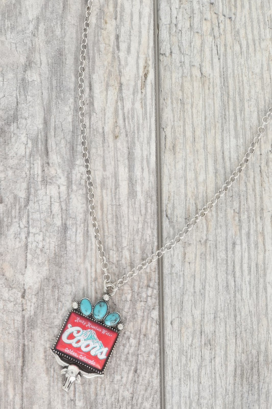 Western Longhorn Coors Water Pendant Necklace - Tigbul's Variety Fashion Shop