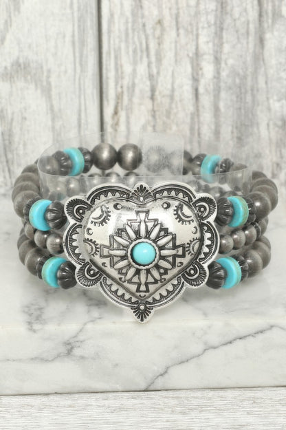 Western Heart Turquoise Bead Bracelet - Tigbul's Variety Fashion Shop