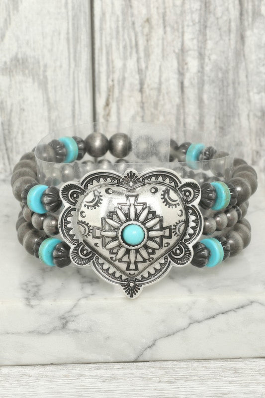 Western Heart Turquoise Bead Bracelet - Tigbul's Variety Fashion Shop