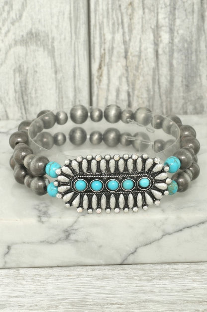 Western Concho Turquoise Bead Bracelet - Tigbul's Variety Fashion Shop