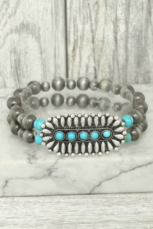 Western Concho Turquoise Bead Bracelet - Tigbul's Variety Fashion Shop
