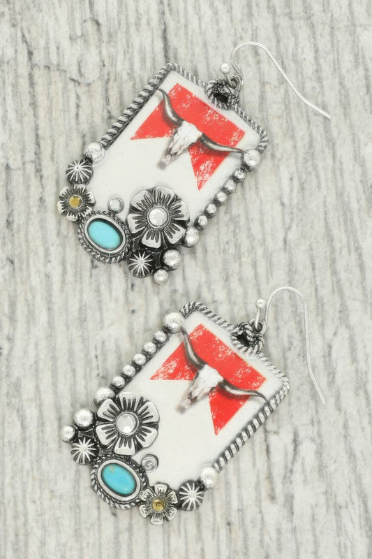 Western Steerhead Print Concho Earrings - Tigbul's Variety Fashion Shop