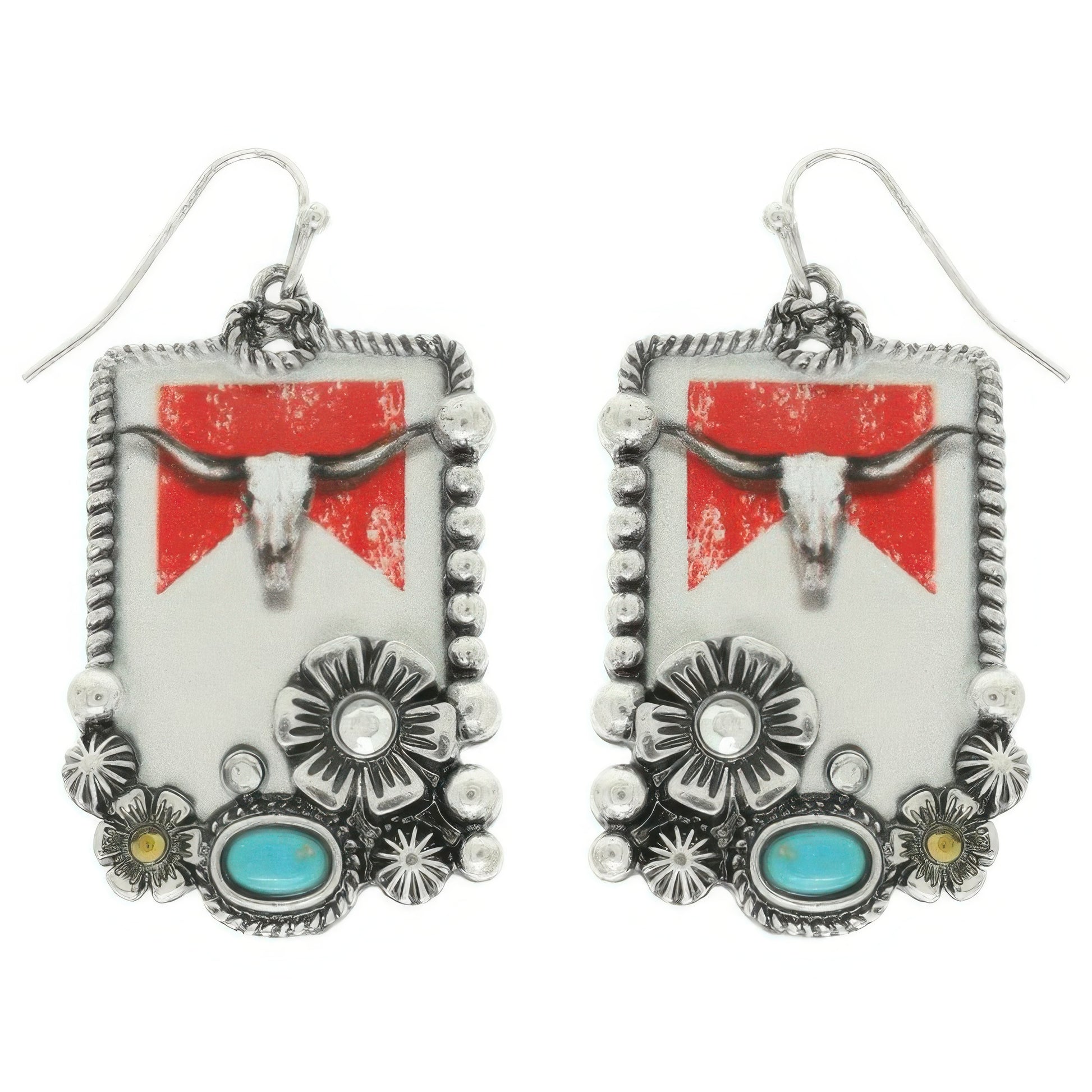 Western Steerhead Print Concho Earrings - Tigbul's Variety Fashion Shop