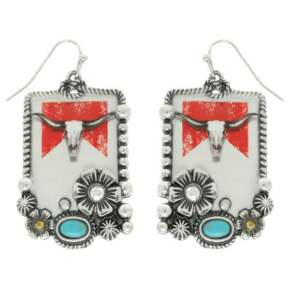Western Steerhead Print Concho Earrings - Tigbul's Variety Fashion Shop