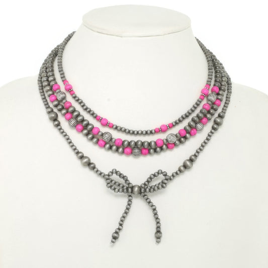 Western Multi Strand Bow Pendant Necklace - Tigbul's Variety Fashion Shop