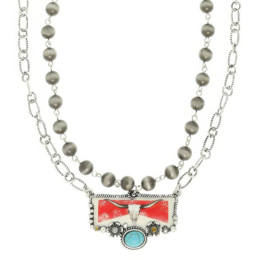 Western Red Bull Turquoise Pendant Necklace - Tigbul's Variety Fashion Shop