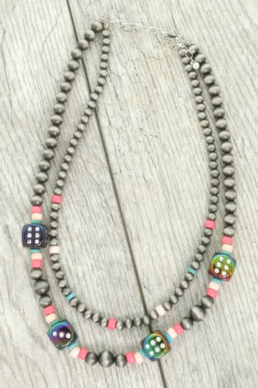 Western Multi Strand Dice Beaded Necklace - Tigbul's Variety Fashion Shop