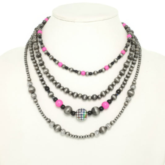 Western Multi Strand Checkerball Pendant Necklace - Tigbul's Variety Fashion Shop