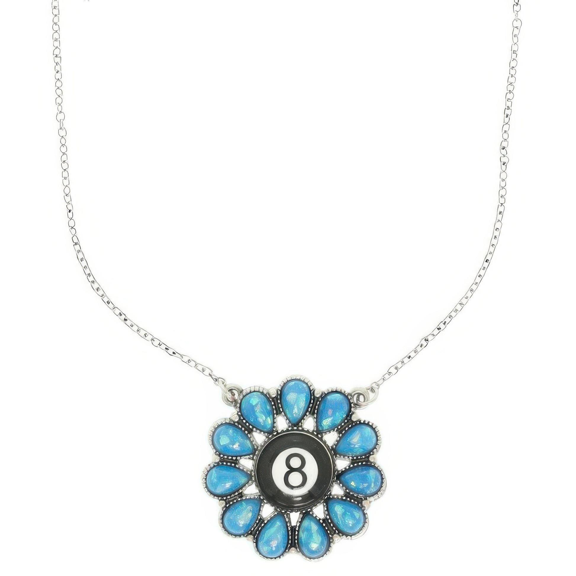 Western Eight Ball Flower Penadnt Necklace - Tigbul's Variety Fashion Shop