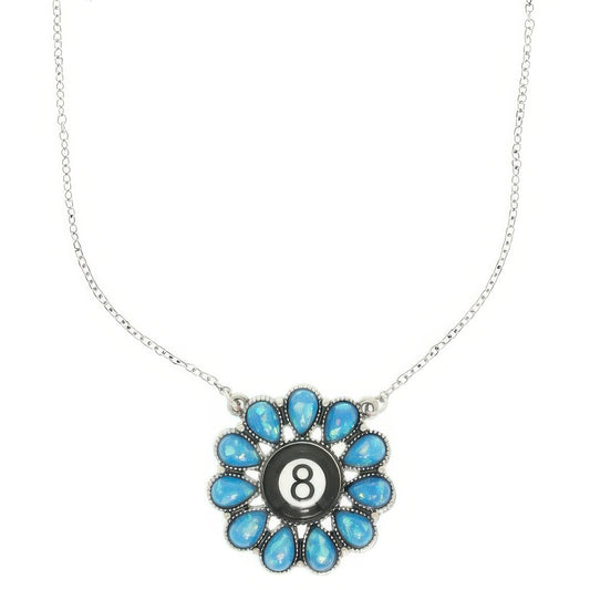 Western Eight Ball Flower Penadnt Necklace - Tigbul's Variety Fashion Shop