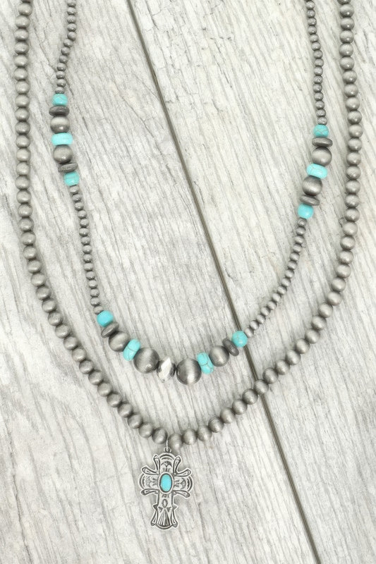 Western Turquoise Cross Pendant Necklace - Tigbul's Variety Fashion Shop