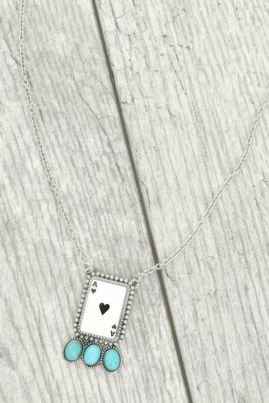 Western Ace Card Turquoise Theme Necklace - Tigbul's Variety Fashion Shop