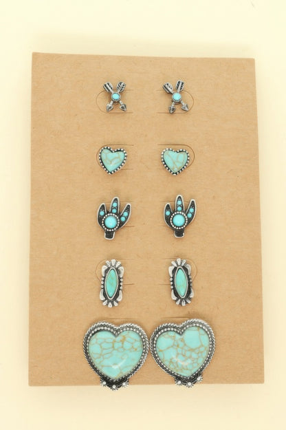 Western Theme 5 Pair Earring Set - Tigbul's Variety Fashion Shop