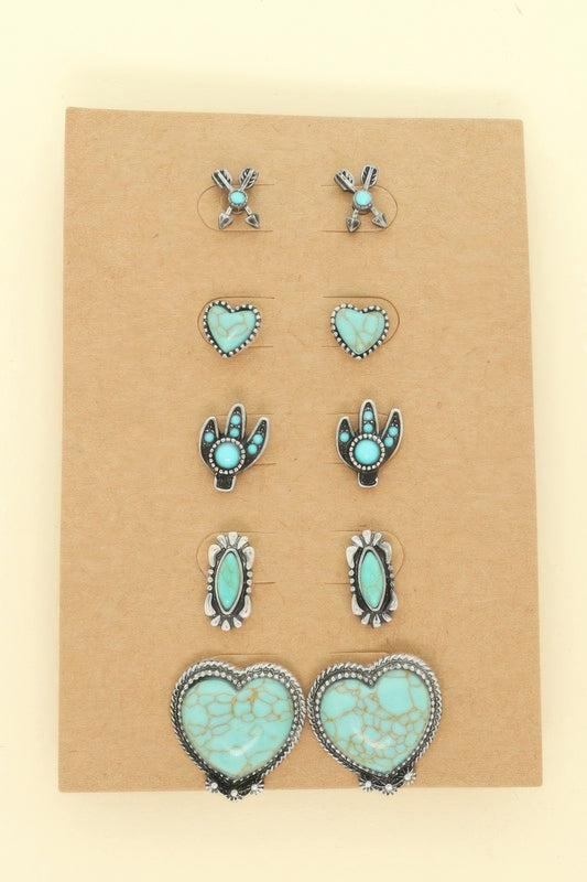 Western Theme 5 Pair Earring Set - Tigbul's Variety Fashion Shop