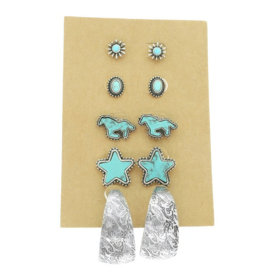 Western Theme 5 Pair Earring Set - Tigbul's Variety Fashion Shop