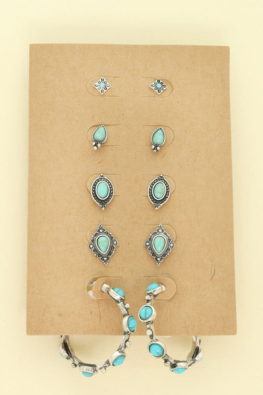 Western Theme Assorted 5 Pair Earring Set - Tigbul's Variety Fashion Shop