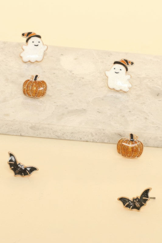 3-pack Halloween Themed Enamel Post Earrings - Tigbul's Variety Fashion Shop