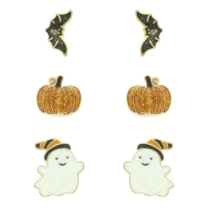 3-pack Halloween Themed Enamel Post Earrings - Tigbul's Variety Fashion Shop